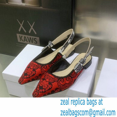 Dior J'Adior Slingback Ballerina Flats in Red/Black Bandana Embroidered Cotton 2023