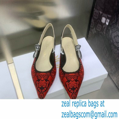 Dior J'Adior Slingback Ballerina Flats in Red/Black Bandana Embroidered Cotton 2023