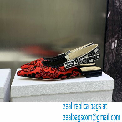 Dior J'Adior Slingback Ballerina Flats in Red/Black Bandana Embroidered Cotton 2023 - Click Image to Close