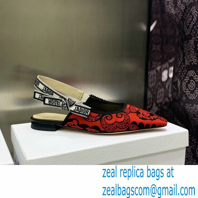 Dior J'Adior Slingback Ballerina Flats in Red/Black Bandana Embroidered Cotton 2023 - Click Image to Close