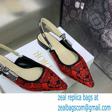 Dior J'Adior Slingback Ballerina Flats in Red/Black Bandana Embroidered Cotton 2023 - Click Image to Close