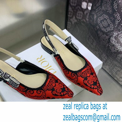 Dior J'Adior Slingback Ballerina Flats in Red/Black Bandana Embroidered Cotton 2023