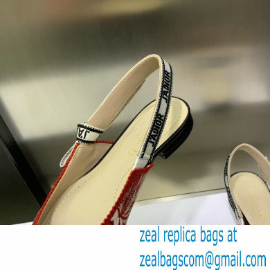 Dior J'Adior Slingback Ballerina Flats in Red Brocart Embroidered Cotton with Gold-Tone Metallic Thread 2023