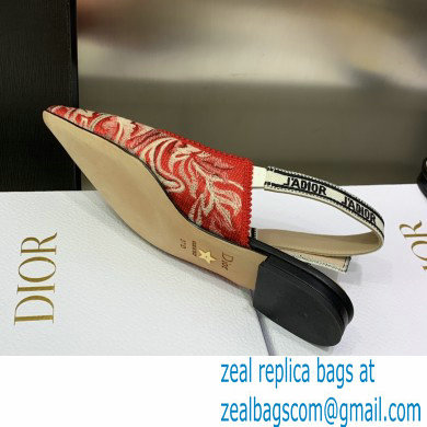 Dior J'Adior Slingback Ballerina Flats in Red Brocart Embroidered Cotton with Gold-Tone Metallic Thread 2023