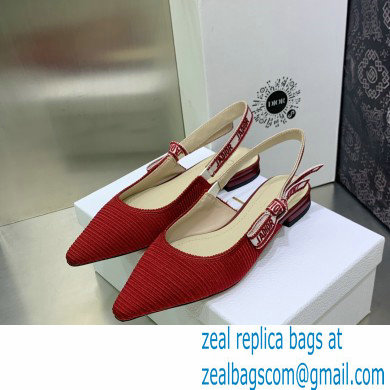 Dior J'Adior Slingback Ballerina Flats in Red Embroidered Cotton 2023