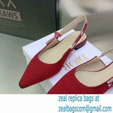 Dior J'Adior Slingback Ballerina Flats in Red Embroidered Cotton 2023