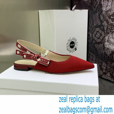 Dior J'Adior Slingback Ballerina Flats in Red Embroidered Cotton 2023