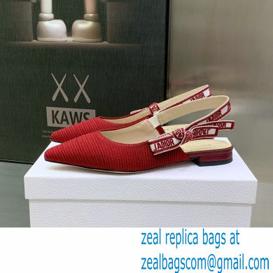 Dior J'Adior Slingback Ballerina Flats in Red Embroidered Cotton 2023