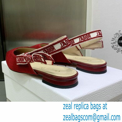 Dior J'Adior Slingback Ballerina Flats in Red Embroidered Cotton 2023