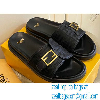 Fendi Feel slides with FF Baguette buckle Black 2023