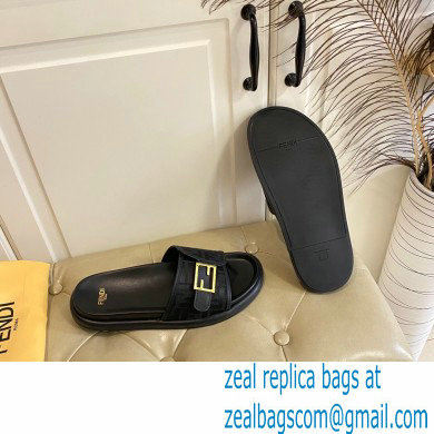 Fendi Feel slides with FF Baguette buckle Black 2023 - Click Image to Close