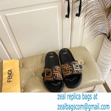 Fendi Feel slides with FF Baguette buckle Black/Brown 2023