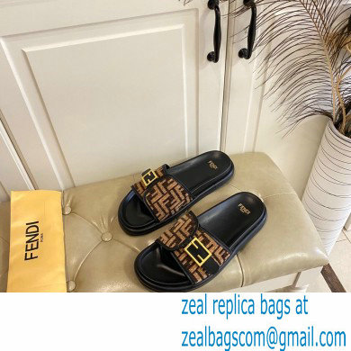 Fendi Feel slides with FF Baguette buckle Black/Brown 2023