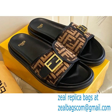 Fendi Feel slides with FF Baguette buckle Black/Brown 2023