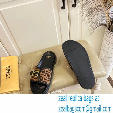 Fendi Feel slides with FF Baguette buckle Black/Brown 2023