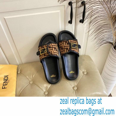 Fendi Feel slides with FF Baguette buckle Black/Brown 2023