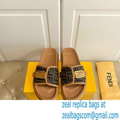 Fendi Feel slides with FF Baguette buckle Brown 2023