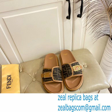 Fendi Feel slides with FF Baguette buckle Brown 2023