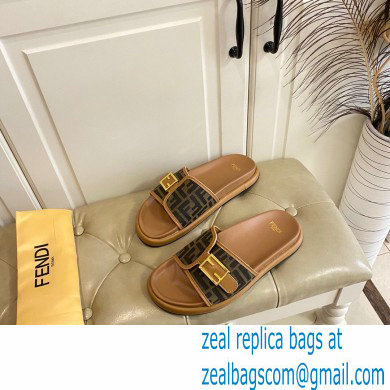 Fendi Feel slides with FF Baguette buckle Brown 2023