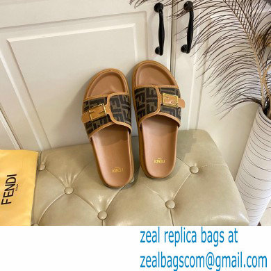 Fendi Feel slides with FF Baguette buckle Brown 2023