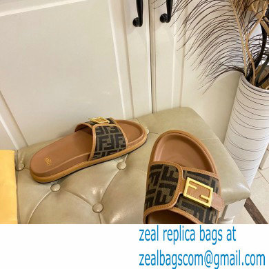 Fendi Feel slides with FF Baguette buckle Brown 2023
