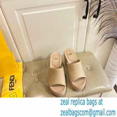 Fendi Leather platform 8.5cm Slides Apricot 2023