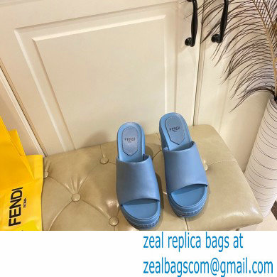 Fendi Leather platform 8.5cm Slides Blue 2023