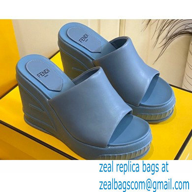 Fendi Leather platform 8.5cm Slides Blue 2023