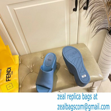 Fendi Leather platform 8.5cm Slides Blue 2023