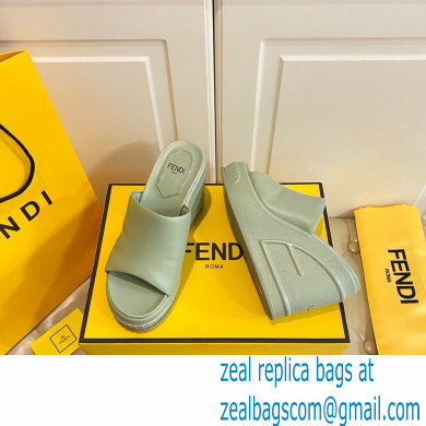 Fendi Leather platform 8.5cm Slides Green 2023