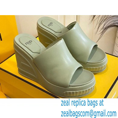 Fendi Leather platform 8.5cm Slides Green 2023
