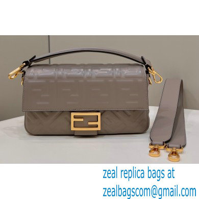 Fendi Nappa Leather Medium Baguette Bag Gray 2023