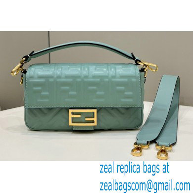 Fendi Nappa Leather Medium Baguette Bag Gray Green 2023