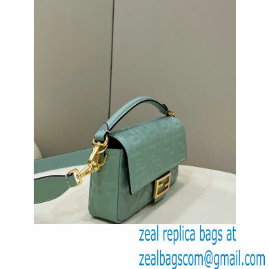 Fendi Nappa Leather Medium Baguette Bag Gray Green 2023