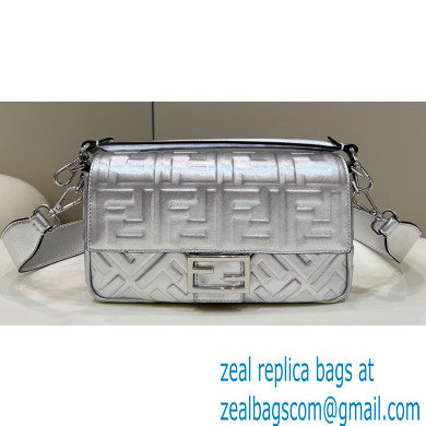 Fendi Nappa Leather Medium Baguette Bag Silver 2023