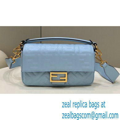 Fendi Nappa Leather Medium Baguette Bag Sky Blue 2023