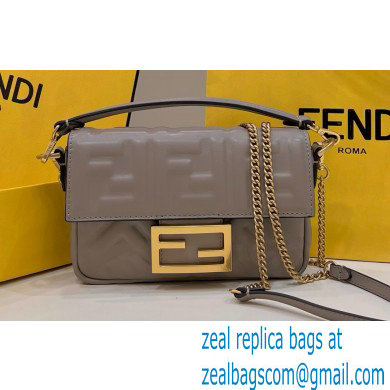 Fendi Nappa Leather Mini Baguette Bag Gray 2023