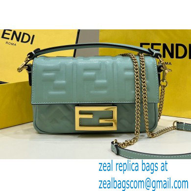 Fendi Nappa Leather Mini Baguette Bag Gray Green 2023