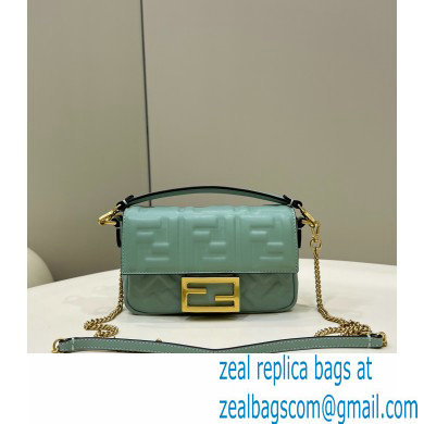 Fendi Nappa Leather Mini Baguette Bag Gray Green 2023