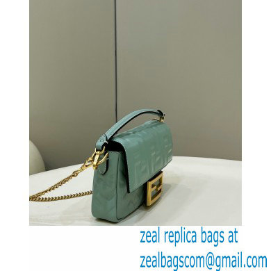 Fendi Nappa Leather Mini Baguette Bag Gray Green 2023