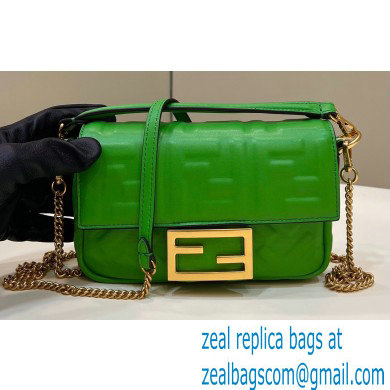 Fendi Nappa Leather Mini Baguette Bag Green 2023