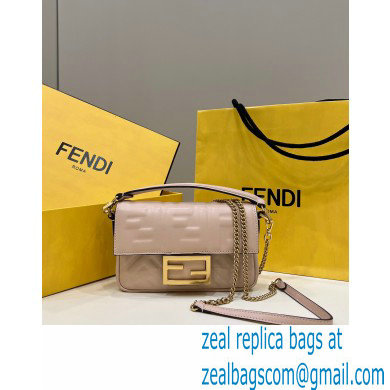 Fendi Nappa Leather Mini Baguette Bag Pale Pink 2023