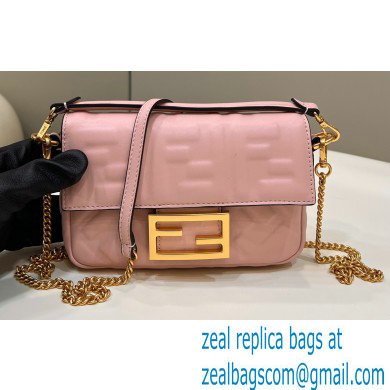 Fendi Nappa Leather Mini Baguette Bag Pink 2023