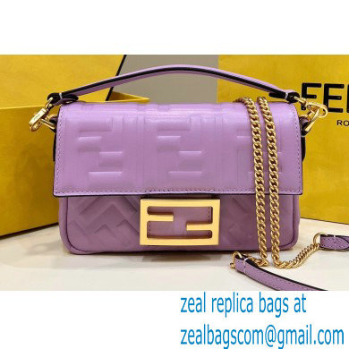 Fendi Nappa Leather Mini Baguette Bag Purple 2023