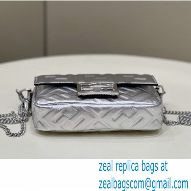 Fendi Nappa Leather Mini Baguette Bag Silver 2023