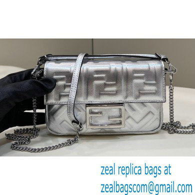 Fendi Nappa Leather Mini Baguette Bag Silver 2023 - Click Image to Close