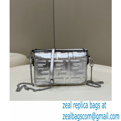 Fendi Nappa Leather Mini Baguette Bag Silver 2023