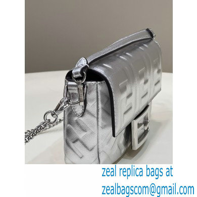 Fendi Nappa Leather Mini Baguette Bag Silver 2023