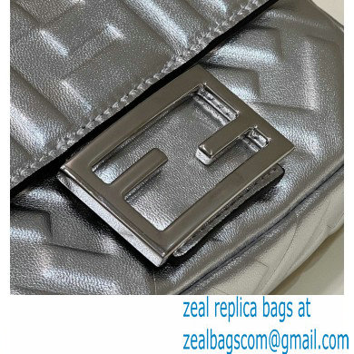 Fendi Nappa Leather Mini Baguette Bag Silver 2023