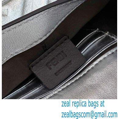 Fendi Nappa Leather Mini Baguette Bag Silver 2023